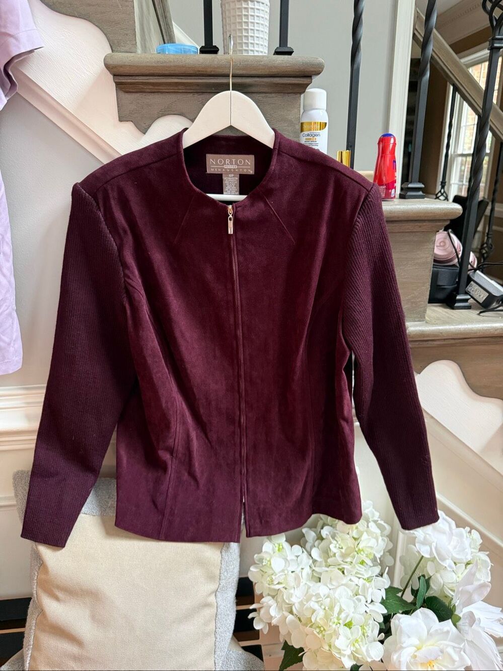 Norton McNaughton Burgundy Mole Skin & Sweater Sleeve Zip Up Jacket sz 12P EUC